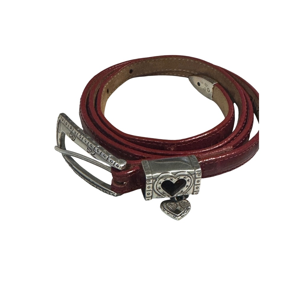 Brighton Womens Burgundy Red Croc Leather Heart Buckle Skinny Belt XL 36 42712
